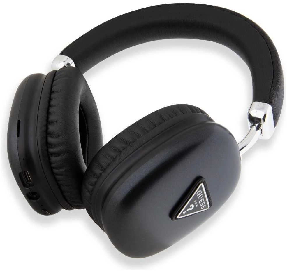 Guess PU Leather 4G Triangle Logo belaidės ausinės juodos spalvos