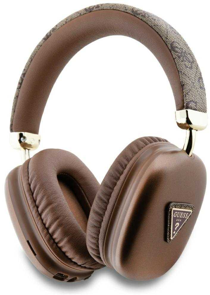 Guess PU Leather 4G Triangle Logo belaidės ausinės rudos spalvos