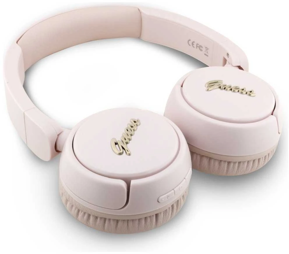 Guess Script Metal Logo belaidės ausinės rožinės spalvos