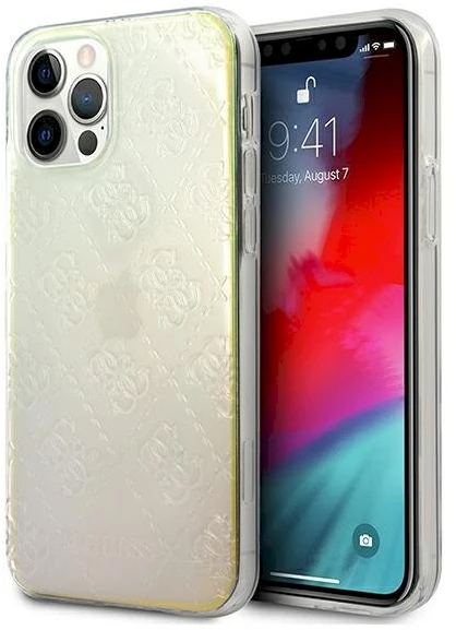 Guess GUHCP12L3D4GIRBL iPhone 12 Pro Max 6,7 colių opalinis / vaivorykštinis kietasis dėklas, 4G 3D raštų kolekcija