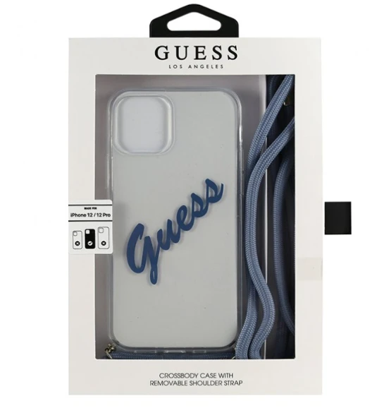 Guess dėklas, skirtas iPhone 12 / 12 Pro 6,1 GUHCP12MCRTVSBL mėlynas kietas dėklas, skirtas Script Vintage