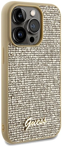Guess GUHCP14LPMSDGSD Apple iPhone 14 Pro 6.1″ auksinis kietas dėklas Disco Metal Script