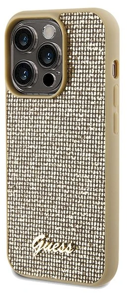 Guess GUHCP14LPMSDGSD Apple iPhone 14 Pro 6.1″ auksinis kietas dėklas Disco Metal Script