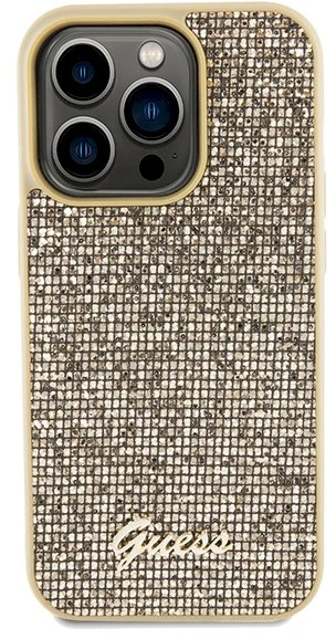 Guess GUHCP14LPMSDGSD Apple iPhone 14 Pro 6.1″ auksinis kietas dėklas Disco Metal Script