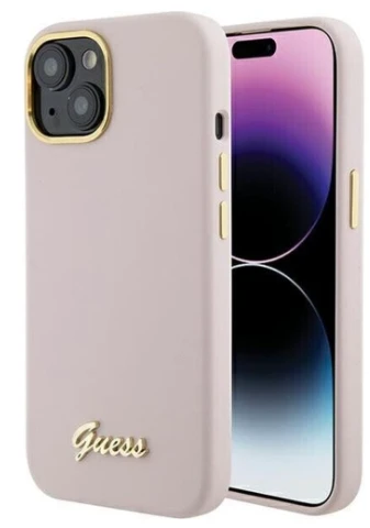 Dėklas GUESS GUHCP15LSMBSLP IPHONE 15 PRO 6.1 "Rožinis/Rožinis HARDCASE SILICONE SCRIPT METAL LOGO & FRAME
