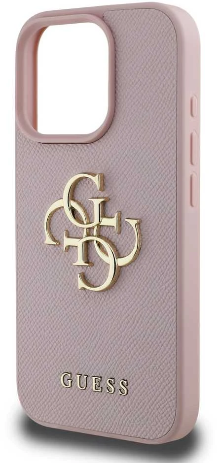 Dėklas Guess PU Grained 4G Metal Logo dėkals tavo Apple iPhone 15 Pro Max rožinės spalvos