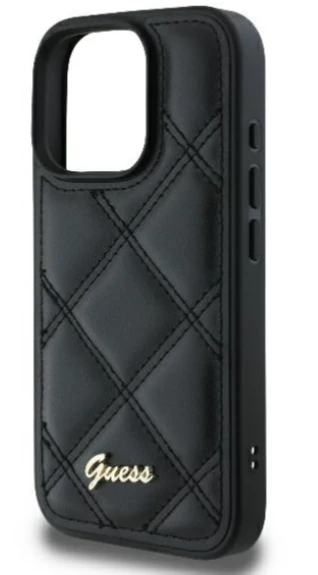 Guess GUHCP16MPSQSQSK Apple iPhone 16 Plus 6.7″ juodos spalvos kietas dėklas Quilted Metal Logo