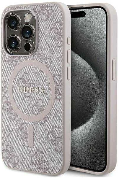 Guess GUHMP15XG4GFRP Apple iPhone 15 Pro Max 6.7" rožinės spalvos harddėklas 4G Collection Leather Metal Logo Mag