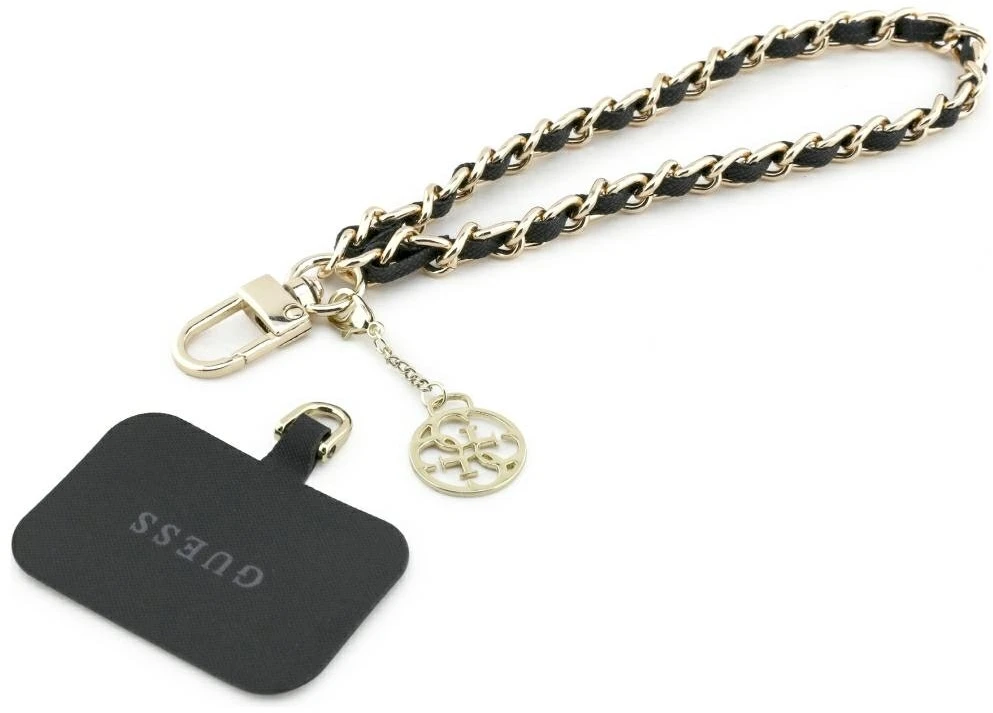 Guess GUOUCHSAMC4K Universal Hand Strap juodos spalvos Saffiano Chain 4G Charm