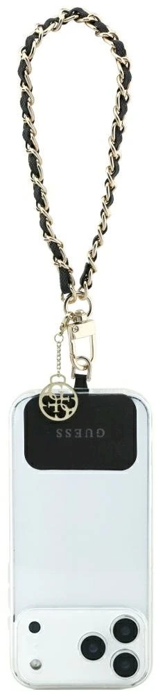 Guess GUOUCHSAMC4K Universal Hand Strap juodos spalvos Saffiano Chain 4G Charm