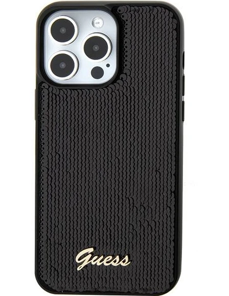 Dėklas GUESS GUHCP15XPSFDGSK IPHONE 15 PRO MAX 6.7 "Juodas/Juodas HARDCASE SEQUIN SCRIPT METAL