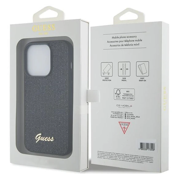 Dėklas GUESS GUHCP15XPSFDGSK IPHONE 15 PRO MAX 6.7 "Juodas/Juodas HARDCASE SEQUIN SCRIPT METAL