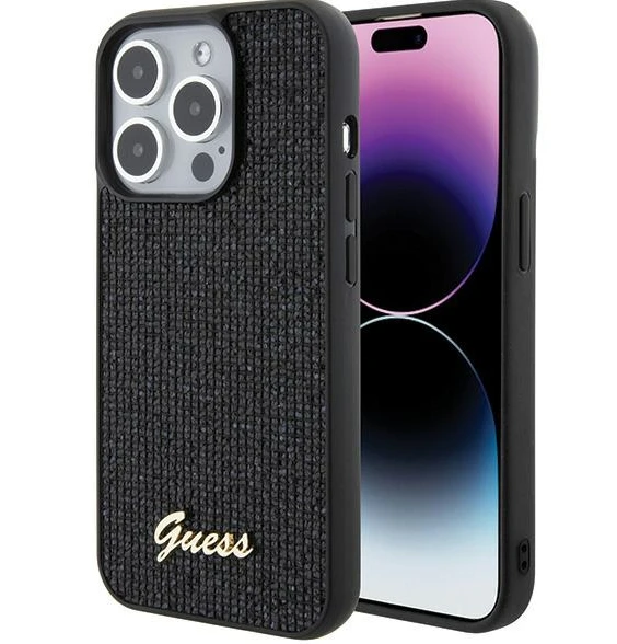 Guess GUHCP15LPSFDGSS Apple iPhone 15 Pro 6.1″ sidabrinis kietas dėklas Sequin Script Metal