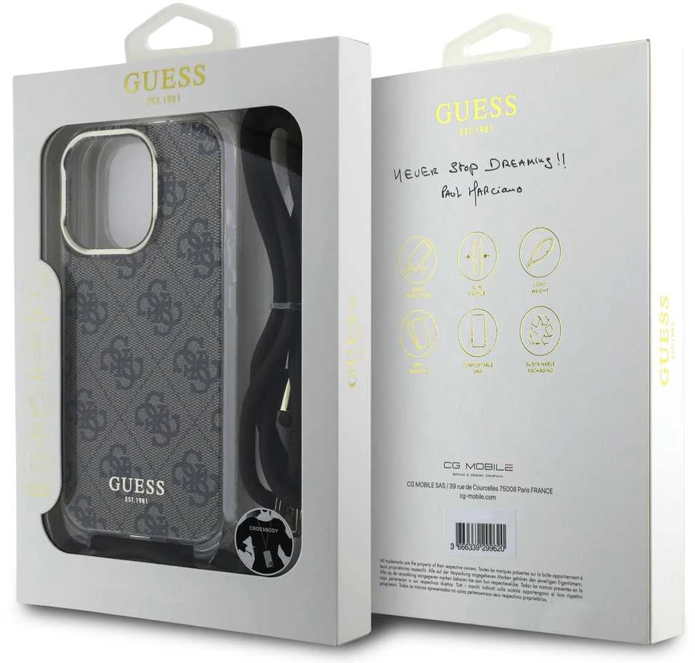 Guess GUHCP16LHC4SEW Apple iPhone 16 Pro 6.3" dėklas telefonui rudos spalvos Crossbody Cord 4G Print