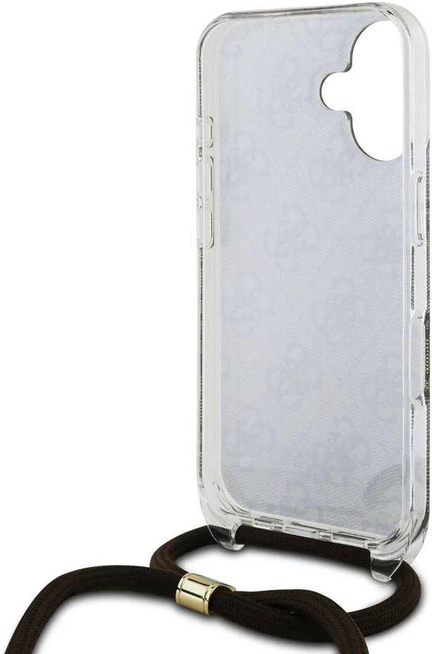 Guess GUHCP16SHC4SEW Apple iPhone 16 6.1" dėklas telefonui rudos spalvos/dėklas telefonui rudos spalvos Crossbody Cord 4G Print