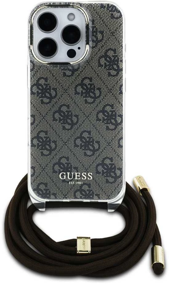Guess GUHCP16LHC4SEW Apple iPhone 16 Pro 6.3" dėklas telefonui rudos spalvos Crossbody Cord 4G Print