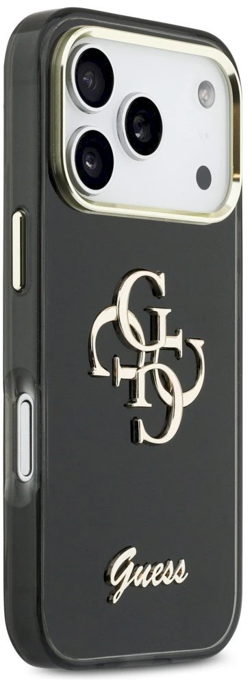 „Guess IML 4G Script Metal“ dėklas, skirtas „iPhone 17 Pro“ - juodas