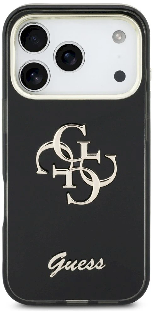 „Guess IML 4G Script Metal“ dėklas, skirtas „iPhone 17 Pro“ - juodas