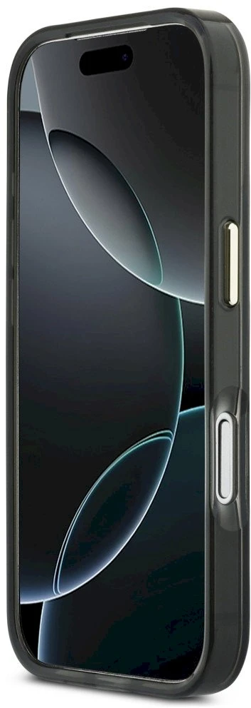 „Guess IML 4G Script Metal“ dėklas, skirtas „iPhone 17 Pro“ - juodas