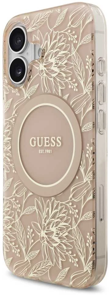 „Guess IML Flowers Electro Pearl Strap MagSafe“ dėklas Apple iPhone 17 telefonui, rožinis