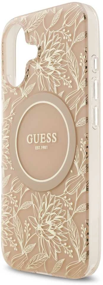 „Guess IML Flowers Electro Pearl Strap MagSafe“ dėklas Apple iPhone 17 telefonui, rožinis