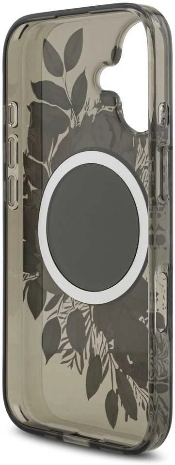 Guess IML Flowers Strap MagSafe dėklas skirtas Apple iPhone 17 juodos spalvos