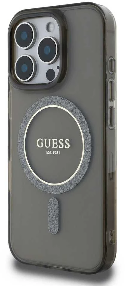 Guess GUHMP16LHFGEREK Apple iPhone 16 Pro 6.3" dėklas telefonui juodos spalvos IML Glitter Circle MagSafe