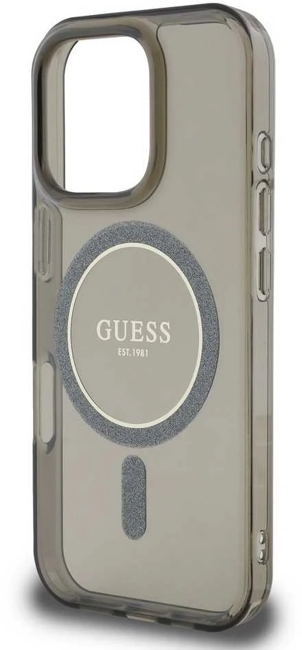 Guess GUHMP16LHFGEREK Apple iPhone 16 Pro 6.3" dėklas telefonui juodos spalvos IML Glitter Circle MagSafe