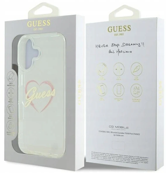 Guess GUHCP16SHCHGSPT iPhone 16 6.1″ skaidrus kietas dėklas IML Heart