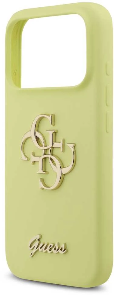 Dėklas Guess Liquid Silicone 4G Metal Logo Case for Apple iPhone 17 Pro geltonos spalvos
