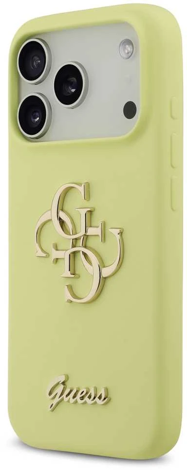 Dėklas Guess Liquid Silicone 4G Metal Logo Case for Apple iPhone 17 Pro geltonos spalvos