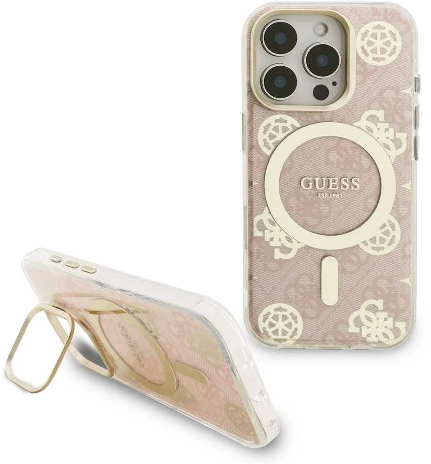 „Guess“ PC/TPU galvanizuoto stovo kameros rėmelis „MagSafe“ dėklas su keičiamais fonais, skirtas „Apple iPhone 16 Pro“