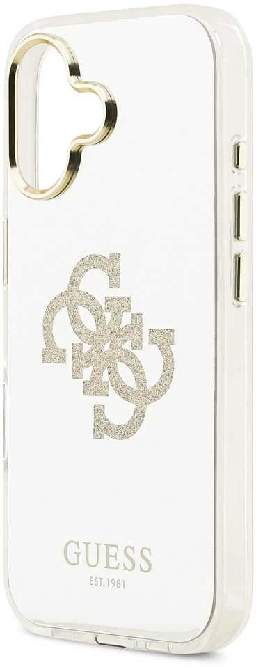 Guess PC/TPU Mirror 4G Glitter Logo MagSafe dėklas skirtas Apple iPhone 17 auksos spalvos