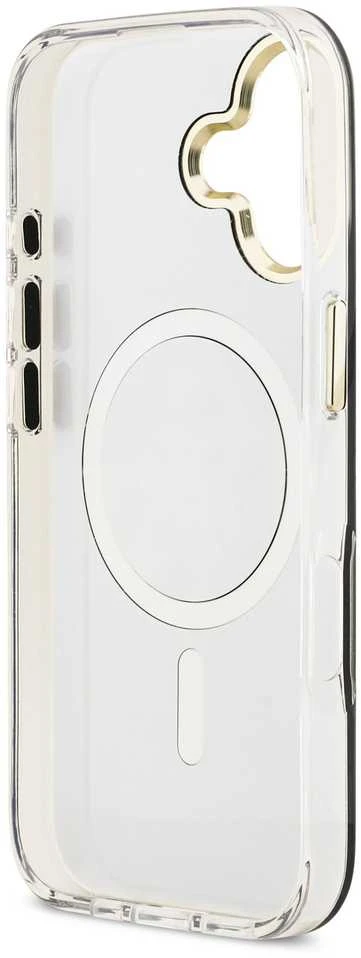 Guess PC/TPU Mirror 4G Glitter Logo MagSafe dėklas skirtas Apple iPhone 17 auksos spalvos