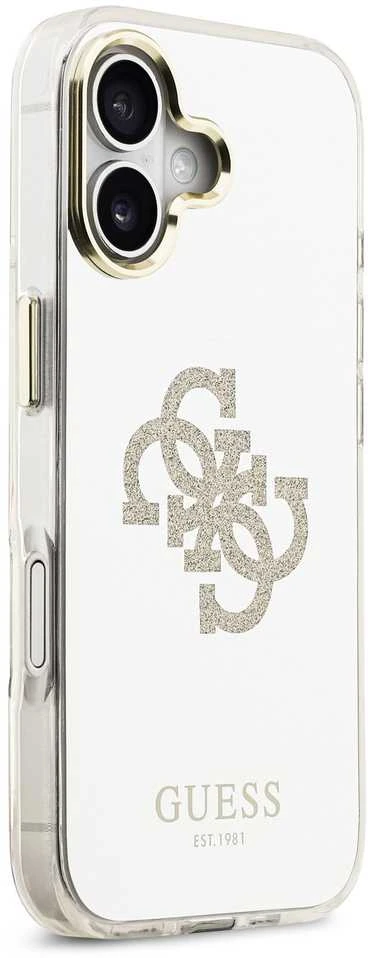 Guess PC/TPU Mirror 4G Glitter Logo MagSafe dėklas skirtas Apple iPhone 17 auksos spalvos