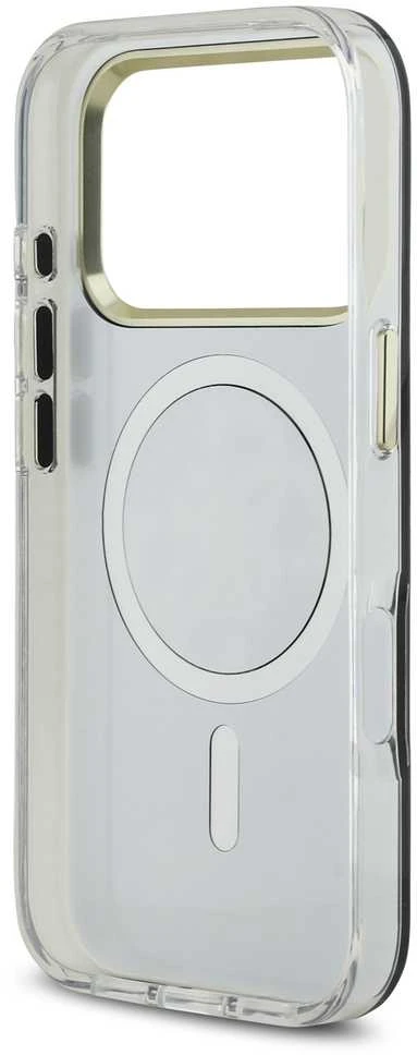 Guess PC/TPU Mirror 4G Glitter Logo MagSafe dėklas skirtas Apple iPhone 17 Pro Max Gold