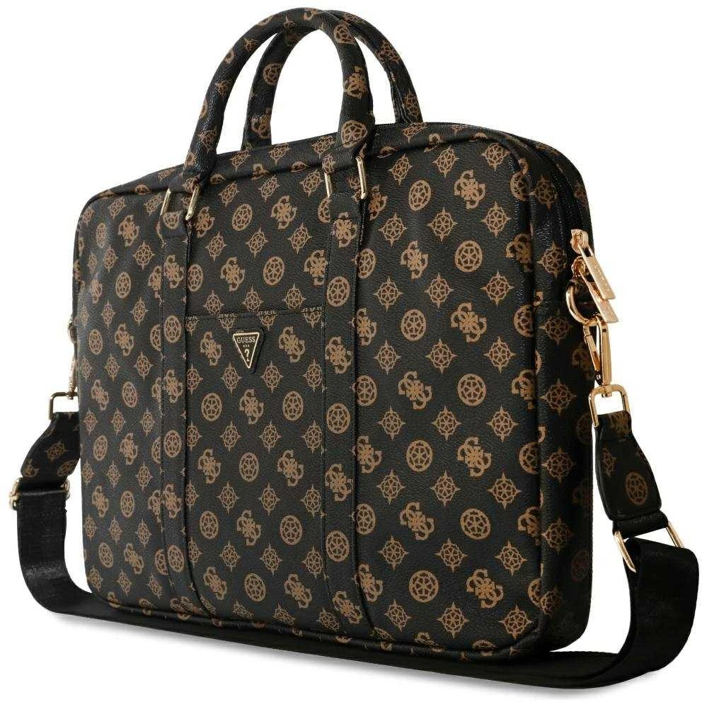 Guess 4G Peony Front Pocket Zipper Triangle Logo Nešiojamas kompiuteris Bag 16" - Juodas