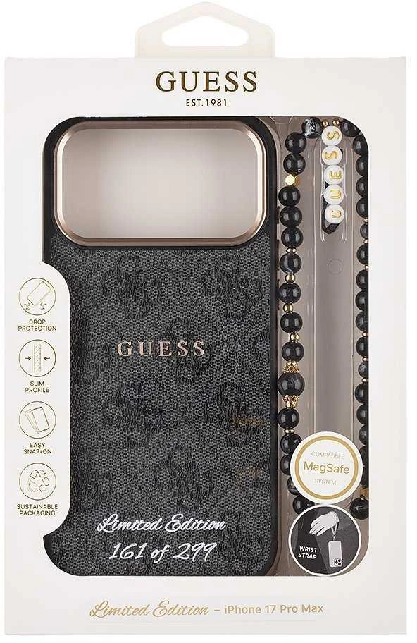 Guess PU 4G MagSafe Strap Limited Edition of 299 dėklas skirtas iPhone 17 Pro Max juodos spalvos