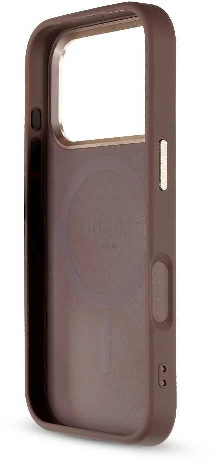 Guess PU 4G MagSafe Strap Limited Edition of 299 dėklas skirtas Apple iPhone 17 Pro rudos spalvos