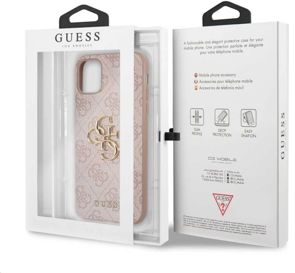 Guess - Guess PU 4G metalinis dėklas su logotipu, skirtas iPhone 11, Rožinė