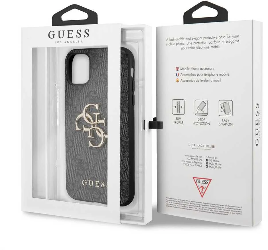 „Guess“ – „Guess“ PU 4G metalinis dėklas su logotipu, skirtas iPhone 11, pilkas