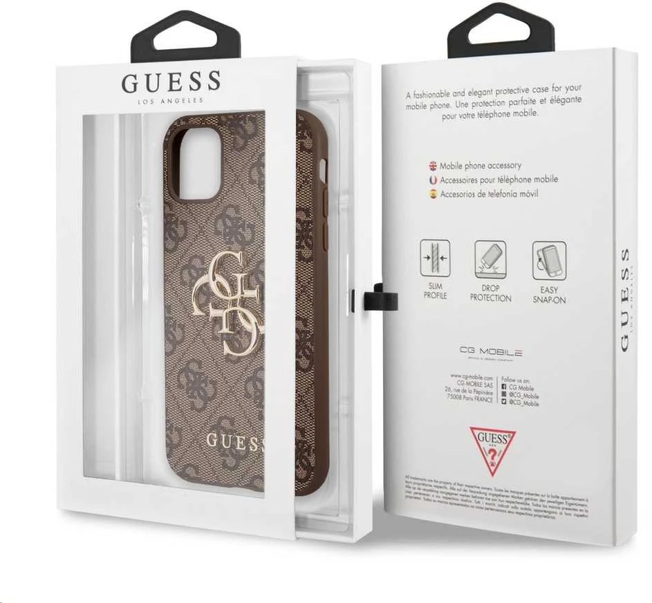 „Guess“ – „Guess PU 4G“ metalinis dėklas su logotipu, skirtas „iPhone 11“, rudas