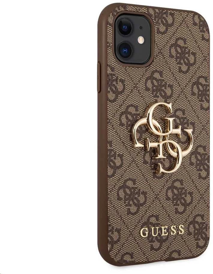 „Guess“ – „Guess PU 4G“ metalinis dėklas su logotipu, skirtas „iPhone 11“, rudas