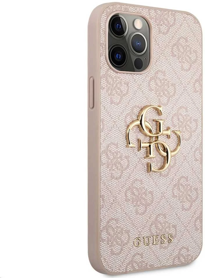 Guess - Guess PU 4G metalinis dėklas su logotipu, skirtas iPhone 12/12 Pro, Rožinė