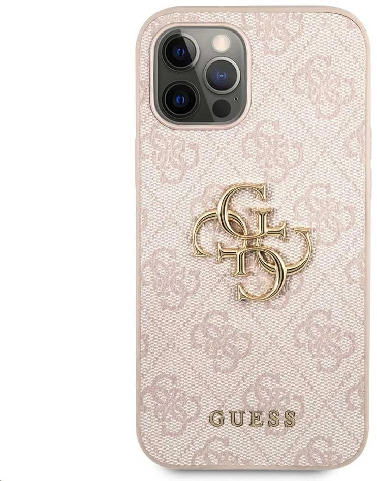 Guess - Guess PU 4G metalinis dėklas su logotipu, skirtas iPhone 12/12 Pro, Rožinė