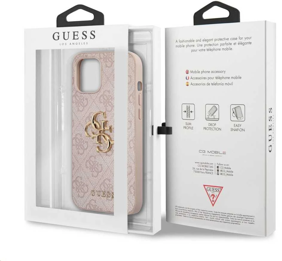 Guess - Guess PU 4G metalinis dėklas su logotipu, skirtas iPhone 12/12 Pro, Rožinė