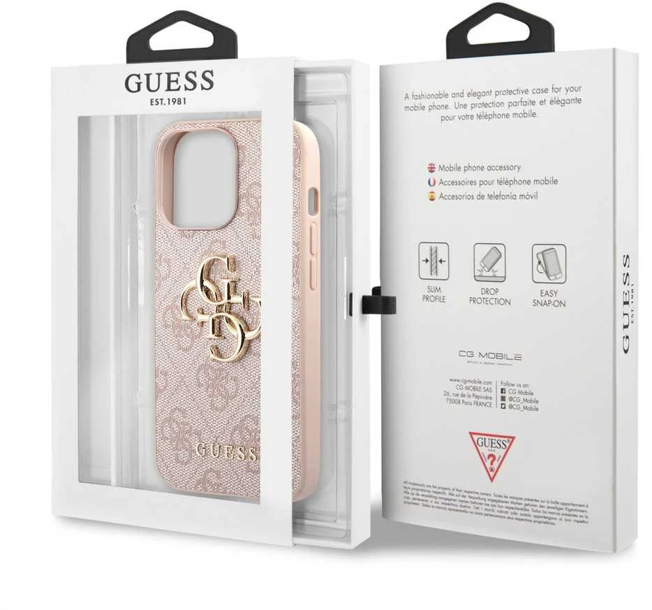 Guess - Guess PU 4G metalinis dėklas su logotipu, skirtas iPhone 13 Pro, Rožinė