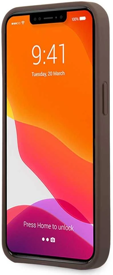 „Guess“ – „Guess PU 4G“ metalinis dėklas su logotipu, skirtas „iPhone 13 Pro“, rudas