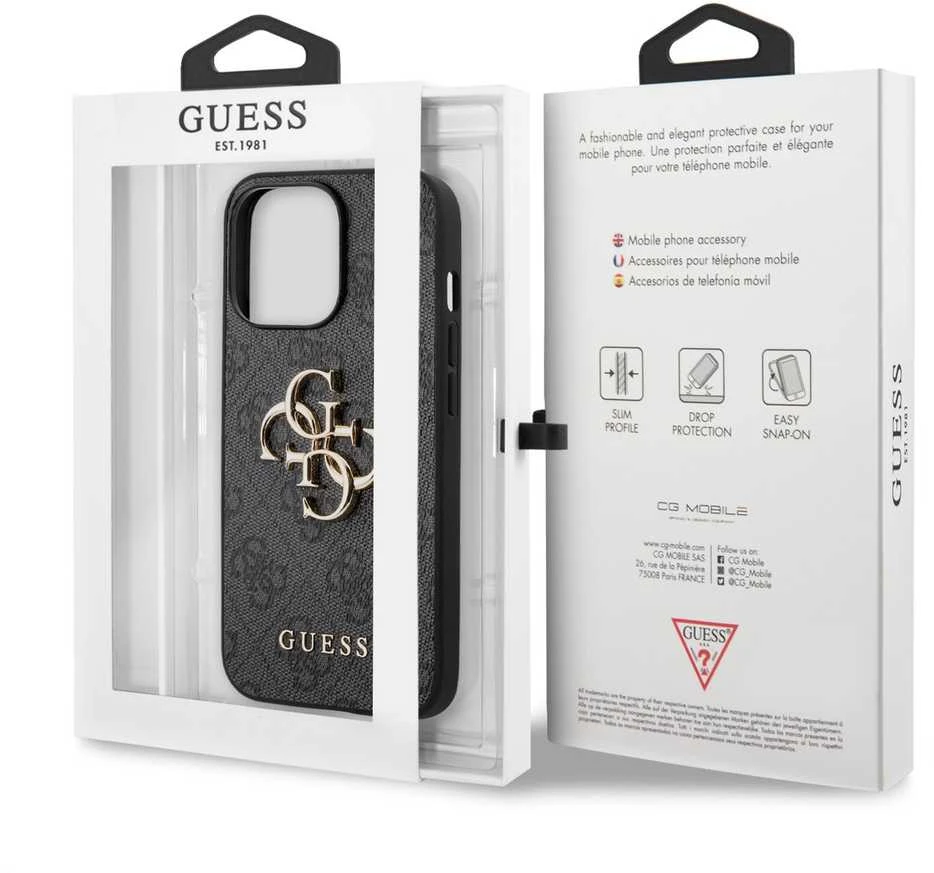 Guess Apple iPhone 13 Pro metalinis logotipo dėklas Pilkas