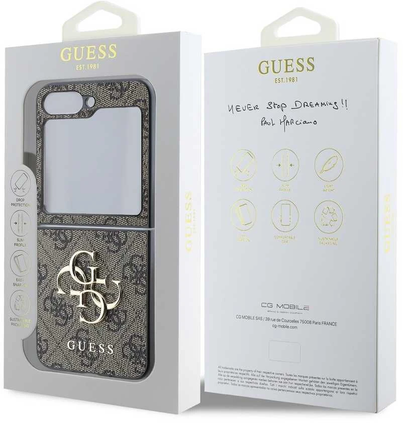 Guess PU 4G Metal Logo Samsung Galaxy Z Flip6 dėklas telefonui rudos spalvos
